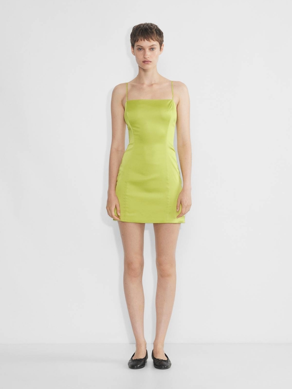 ARITZIA Sunday Best Shimmer Satin Mini Dress In Pear Green Size 12 - Picture 1 of 15